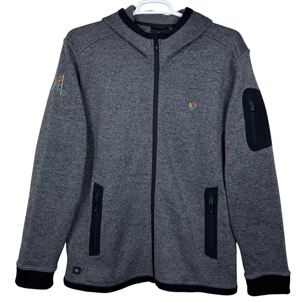 Stormtech Mens‎ XL Gray Full Zip Juneau Knit Hoodie Jacket FH-2 Custom Logo